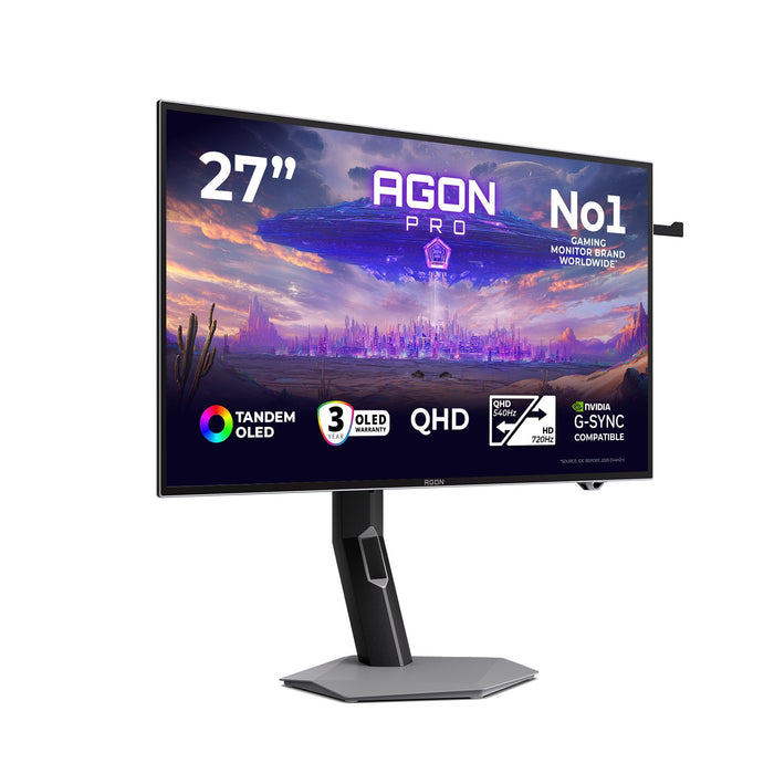 Monitor  Aoc Agon Pro Agp277qkdc Oled 27" (26.5" Visible) 2560 X 1440 Qhd @ 540 Hz Tandem Oled 1500000:1 Displayhdr 500 True Black 0.03 Ms 2xhdmi Displayport Usb-C Altavoces Gris Oscuro