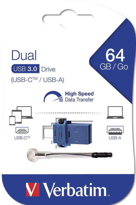EAN 0023942499671 - Verbatim 49967 unidad flash USB USB Type-A / USB Type-C 3.2 Gen 1 (3.1 Gen 1) Negro, Azul, Plata imagen 5