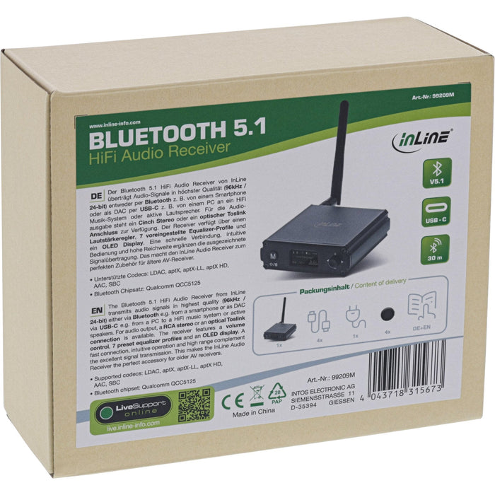 Inline® Bluetooth 5.1 Hifi Receiver & Usb Dac, With Lcd