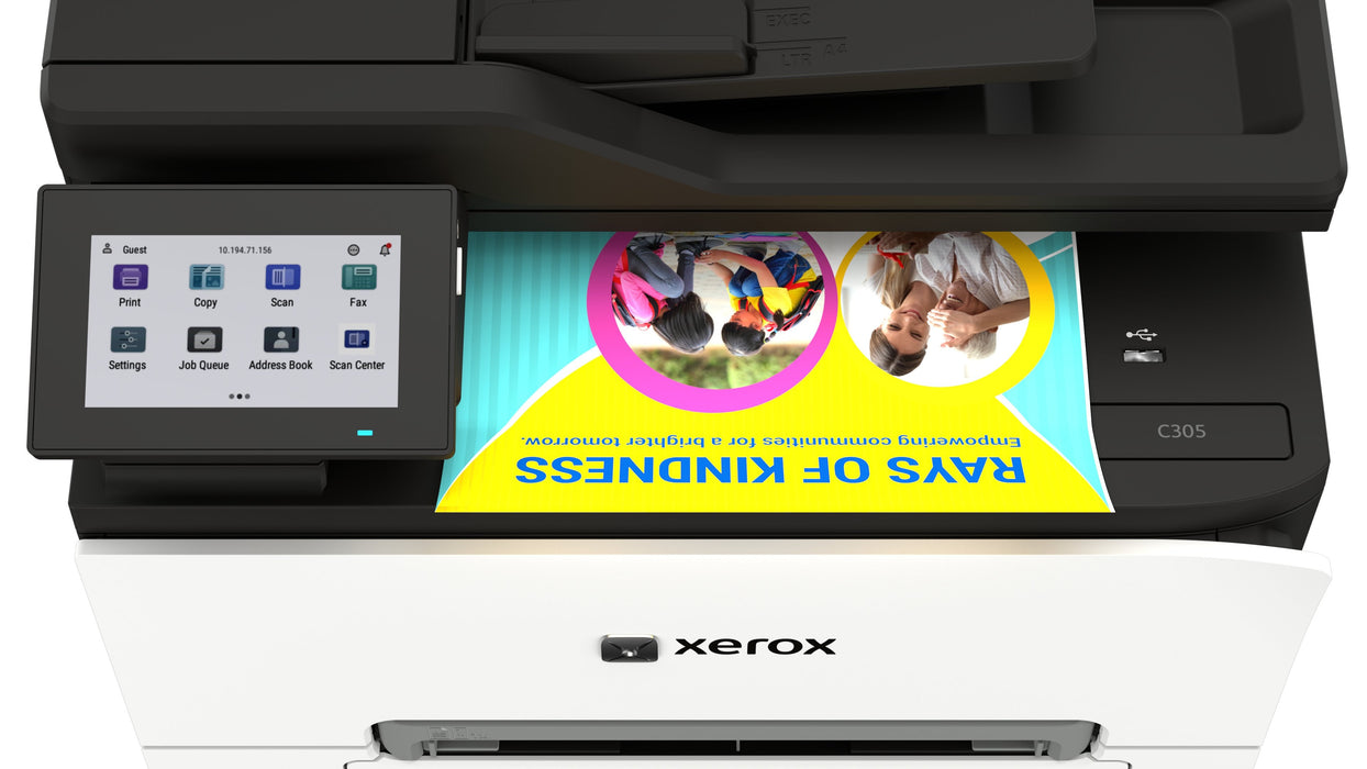 Xerox C305v/Aeeu Impresora Multifunción Color Laser A4/Legal (Material) Hasta 30 Ppm (Copiando) Hasta 30 Ppm (Impresión) 250 Hojas 33.6 Kbps Usb 2.0 Gigabit Lan Wi-Fi(Ac) Host Usb 2.0