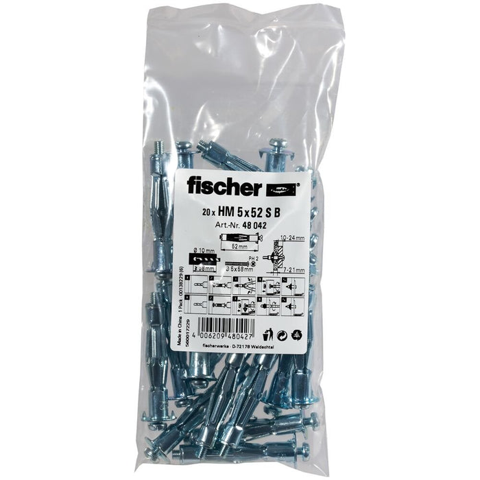EAN 4006209480427 - Fischer 48042 tornillo de anclaje y taco 20 pieza(s) Juego de enchufes de pared y tornillos 52 mm imagen 1