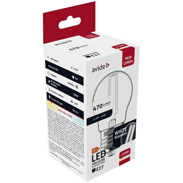 Avide Led Birne Blanco Filament Mini Globe 4.5w E27 Ww 2700k