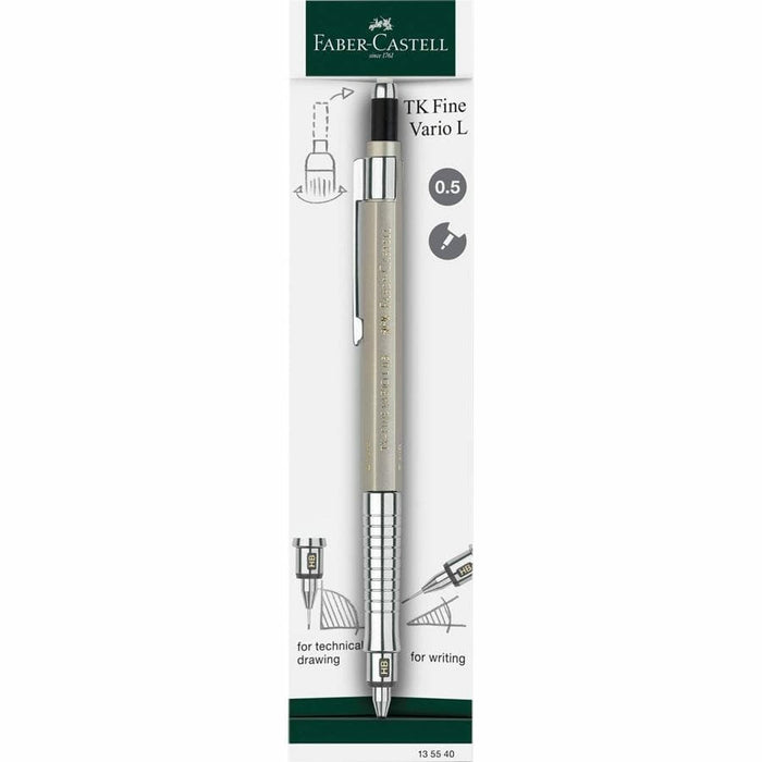 Faber-Castell Tk-Fine Vario L Portaminas Hb 0.5mm - Con Goma De Borrar - Clip De Metal - Color Champagne