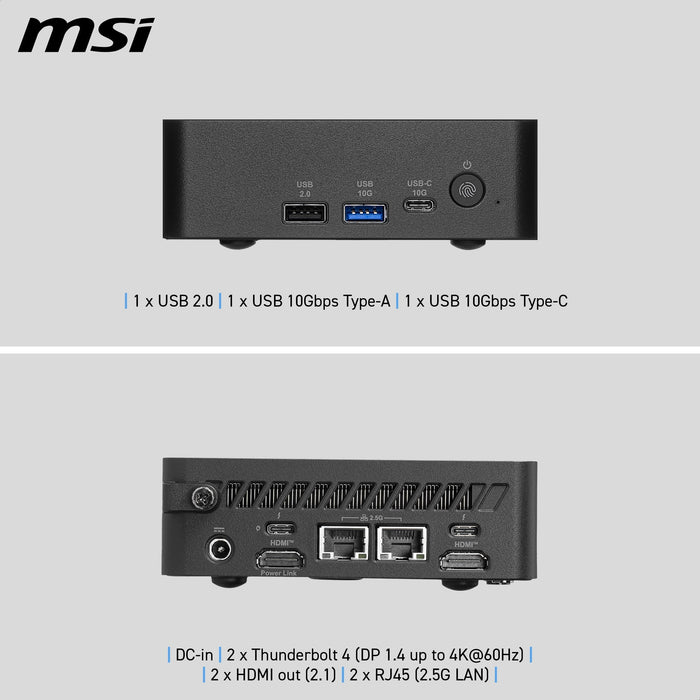 Msi Cubi Nuc Ai+ 3mg Copilot+ Pc Ultra 5 322 Ram 16gb Ssd 512gb Wi-Fi 7 Air Cooler Psu 120w Lan 2x Vesa 2xhdmi Usb Thunderbolt W11p