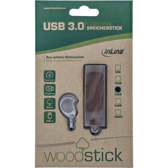 Unidad Flash Inline Usb 3.0 64 Gb, Madera De Nogal, Con Llavero