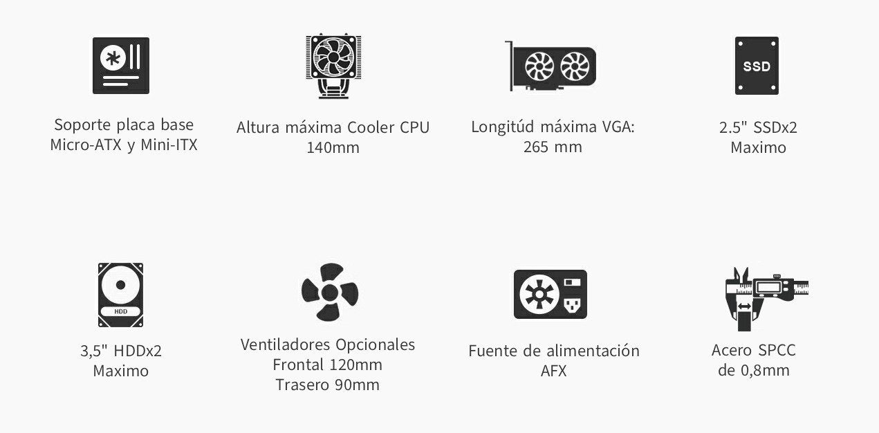 Caja Microatx Coolbox M870 Gpu Max 265mm Acero Resistente Spcc Integrado Puerto Usb-C Negra