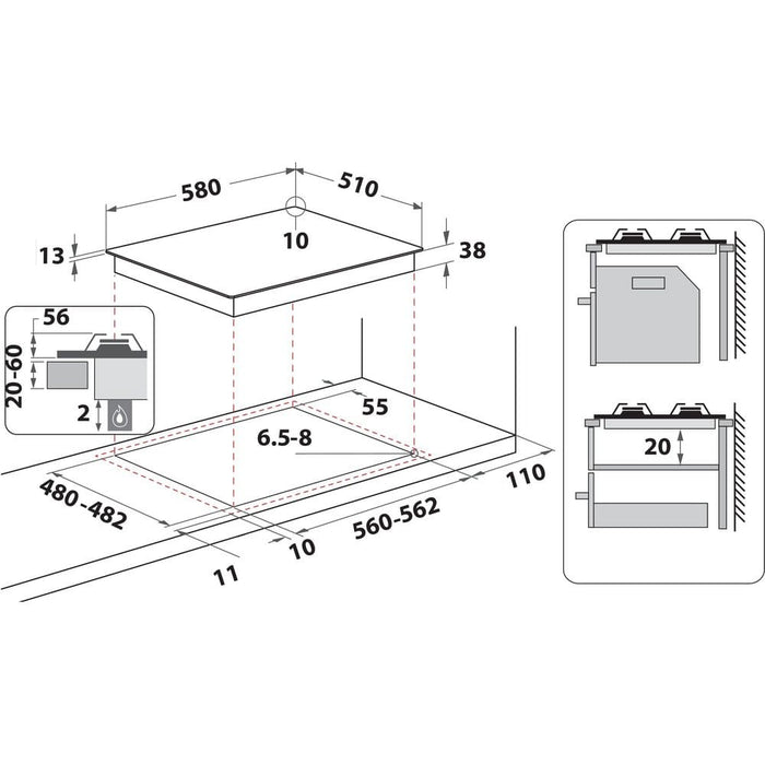 EAN 8003437625398 - Whirlpool TGML 650 IX Acero inoxidable Integrado 58 cm Encimera de gas 4 zona(s) imagen 1