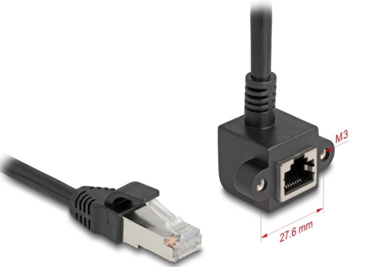 Netzwerk Verlängerungscable Rj45 Stecker Zu Rj45 Buchse 90° Gewinkelt Cat.6 F Utp 0,25 M Schwarz