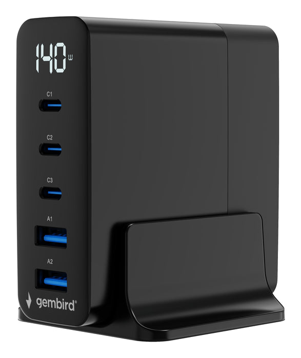 Gembird 5-Port 140 W Gan Usb Fast Charger Black