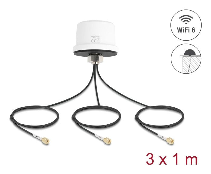 Delock 4g Mimo Dualband Wifi 6 Antena 2 X Sma + 1 X Rp-Sma Macho Ula100 1 M S