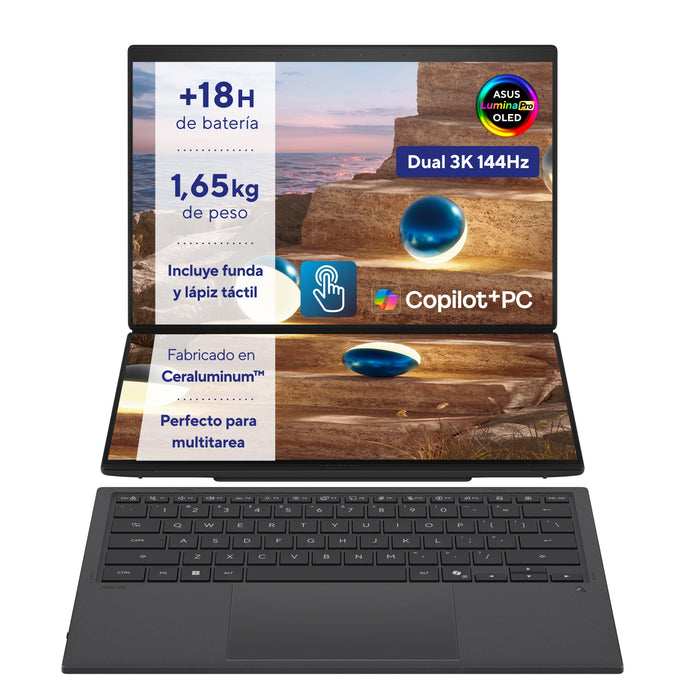 Portátil Asus Zenbook Duo Oled Ux8407aa-Sn066w, Copilot+ Pc, Intel Core Ultra 9 386h, 32gb, 1tb Ssd, 14", W11 - Gris