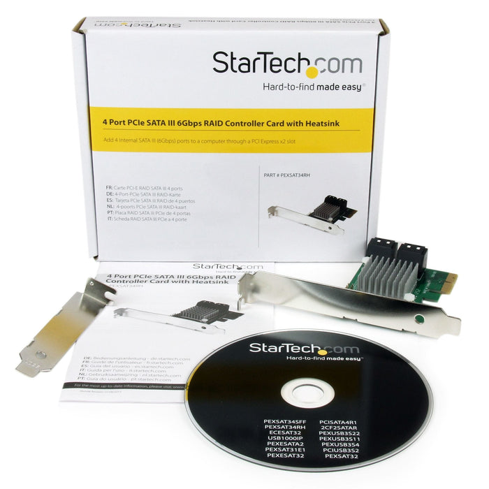 Startech.Com Tarjeta Adaptador Controladora Pci Express Pci-E Sata 3 Iii 6gbps Raid 4 Puertos Internos Con Almacenamiento Hyperduo Controlador De Almacenamiento (Raid) 4 Canal Sata 6gb/S Perfil Bajo Raid 0 1 10 Jbod Pcie 2.0 X2 Para P/N: