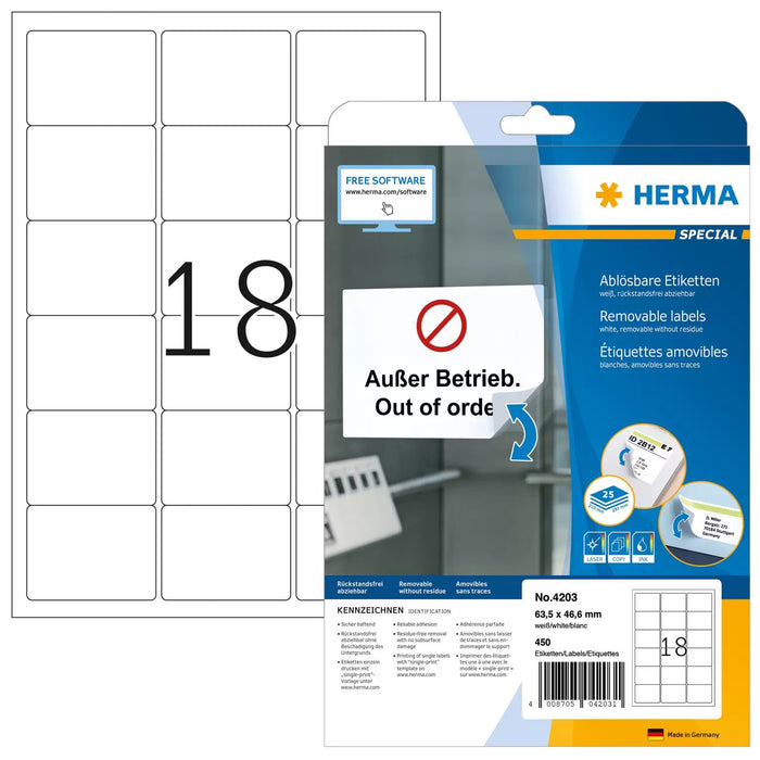 EAN 4008705042031 - HERMA 4203 etiqueta de impresora Blanco Etiqueta para impresora autoadhesiva imagen 1