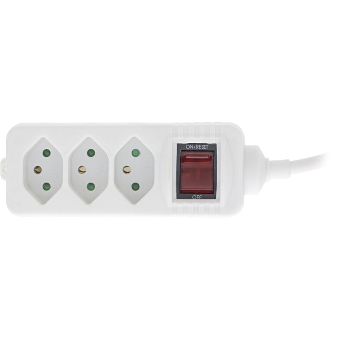 Inline® Socket Strip Switzerland, 3-Way, With Switch, 1.5m, White