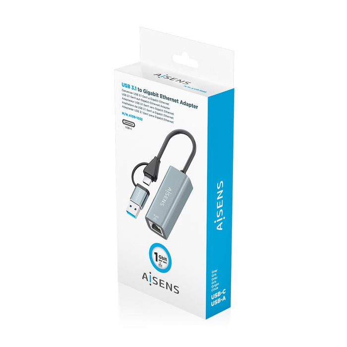 Adaptador Usb + Usb Tipo-C 3.2 Rj45 Aisens A109-1032 1000mbps