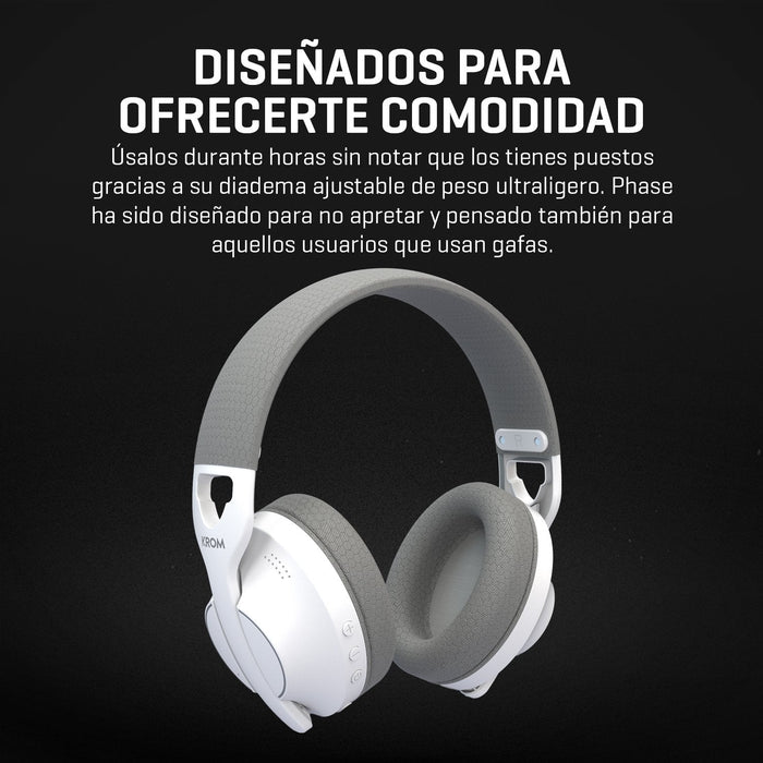 Auriculares Gaming Inalámbricos Con Micrófono Krom Phase Bluetooth Jack 3.5 Usb 2.0 Blancos