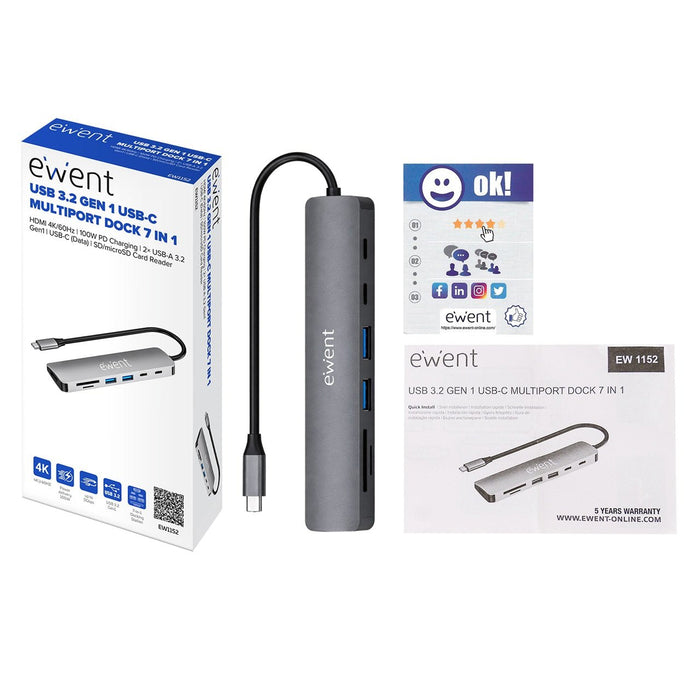 Docking Station Ewent Ew1152 Usb Tipo C 7 En 1