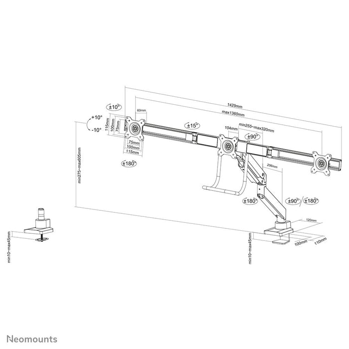 EAN 8717371447519 - Neomounts NM-D775DX3WHITE soporte para monitor 68,6 cm (27") Escritorio Blanco imagen 12