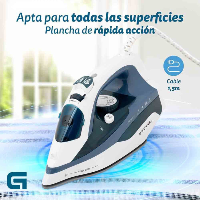 Plancha De Vapor Grunkel 2600w Suela Cerámica Azul Pl-2600ce