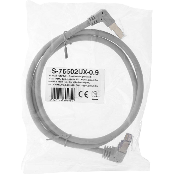 Inline® Cable De Red Two Side Down Angled, S/Ftp (Pimf), Cat.6, 250mhz, Pvc, Copper, Grey, 1.1m