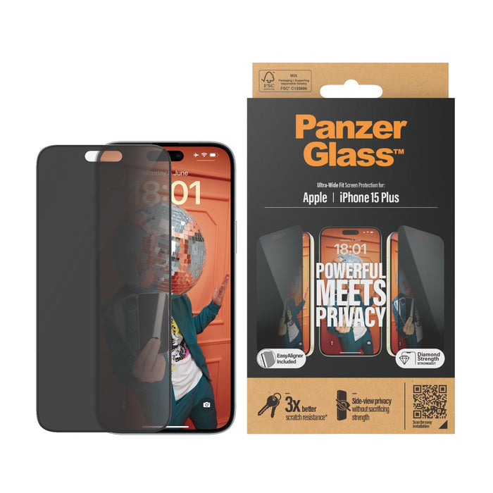 EAN 5711724128110 - PanzerGlass ® Privacy Screen Protector iPhone 15 Plus | Ultra-Wide Fit w. EasyAligner Protector de pantal imagen 2