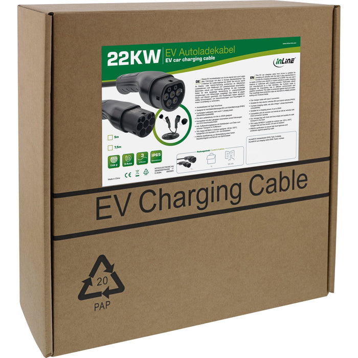 Inline® Ev Car Charging Cable 22kw Type2, 3-Phase, 5m