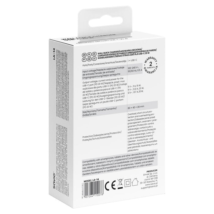 Cargador De Red Savio La-14 20w Con Power Delivery 3.0