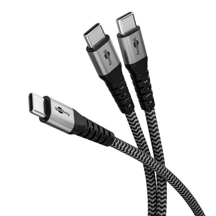 Cable Usb 2.0 De Goobay, Conector Usb-C > Conector Usb-C Negro/Gris, 1,5 Metros, Carga Con Hasta 60 W Pd, Cable Textil Con Conectores Metálicos 75739