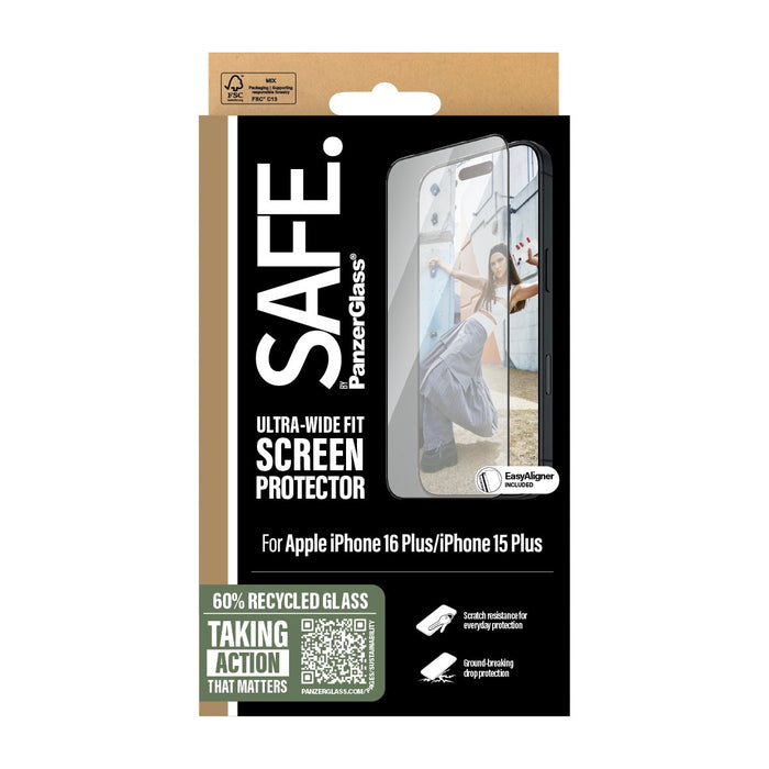 EAN 5715685010682 - PanzerGlass SAFE. by ® Screen Protection w. Black Frame iPhone 16 Plus | 15 Plus | Ultra-Wide Fit Protect imagen 3