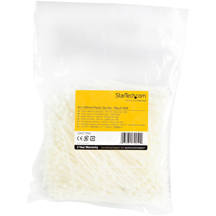 Startech Bridas 10cm - 2 Mm 94v-2/Ul, Paquete De 1000 - Blancas