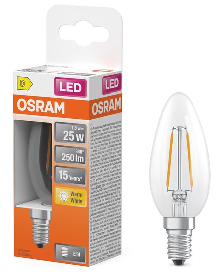 Osram Led Lámpara Retrofit Classic B 25 E14 2,5 W Transparente, 1 Unidades