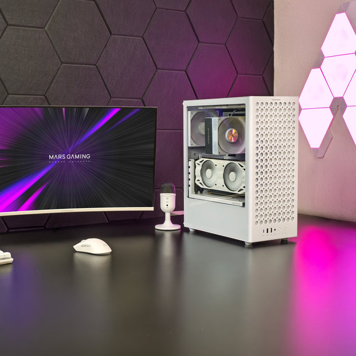 Caja Pc  Atx Mars Gaming Mc-T800 Frontal Airdot Mesh 4x Ventiladores Fdb Cablehatch Usb-C Blanco