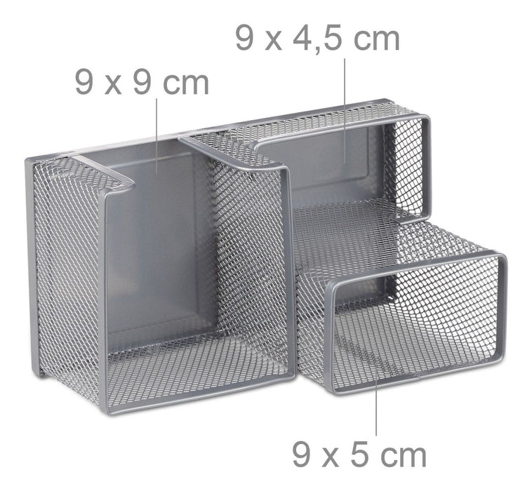 Relaxdays Escritorio-Organizer 3 Compartimentos, Metal Plateado