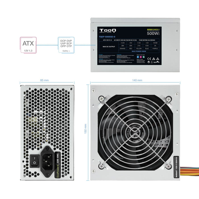 EAN 8433281007192 - TooQ Fonte Ecopower II unidad de fuente de alimentación 500 W 20+4 pin ATX ATX Plata imagen 6