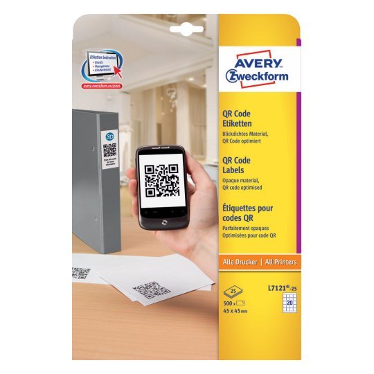 EAN 4004182052808 - Avery L7121-25 etiqueta autoadhesiva Plaza Permanente Blanco 500 pieza(s) imagen 1