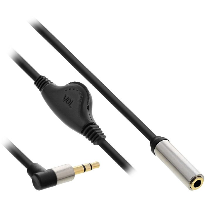 Cable De Audio Delgado Inline De 3,5 Mm De M En Ángulo A F, Con Control De Volumen De 0,25 M