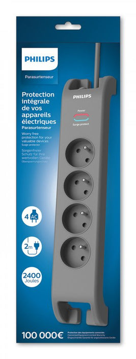 Philips Multiplug Sp 4-Socket 2m Grey