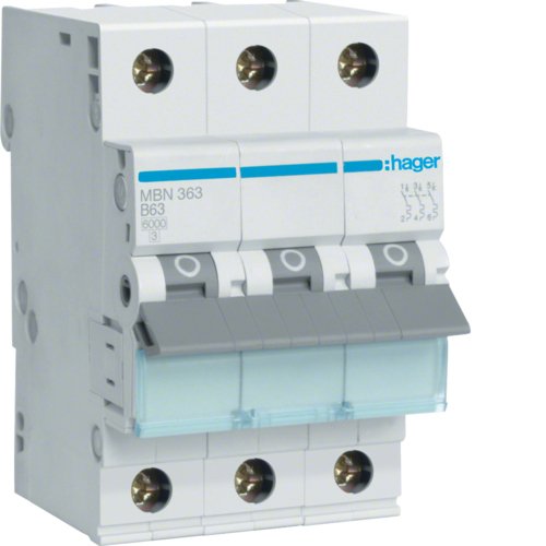 Hager Interruptor Magnetotérmico Mbn363 3polos 6ka B-63a 3m