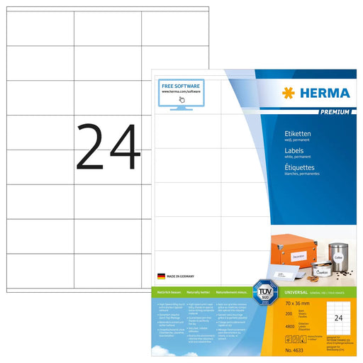 EAN 4008705046336 - HERMA 4633 etiqueta autoadhesiva Rectángulo Permanente Blanco 4800 pieza(s) imagen 1