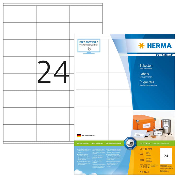 EAN 4008705046336 - HERMA 4633 etiqueta autoadhesiva Rectángulo Permanente Blanco 4800 pieza(s) imagen 1