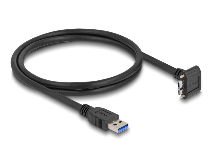 Delock 80483 Cable Usb 5 Gbps Usb Tipo-A Macho Recto A Usb Micro-B Macho Con Tornillos 90° Hacia Arriba En Ángulo 1 M Negro