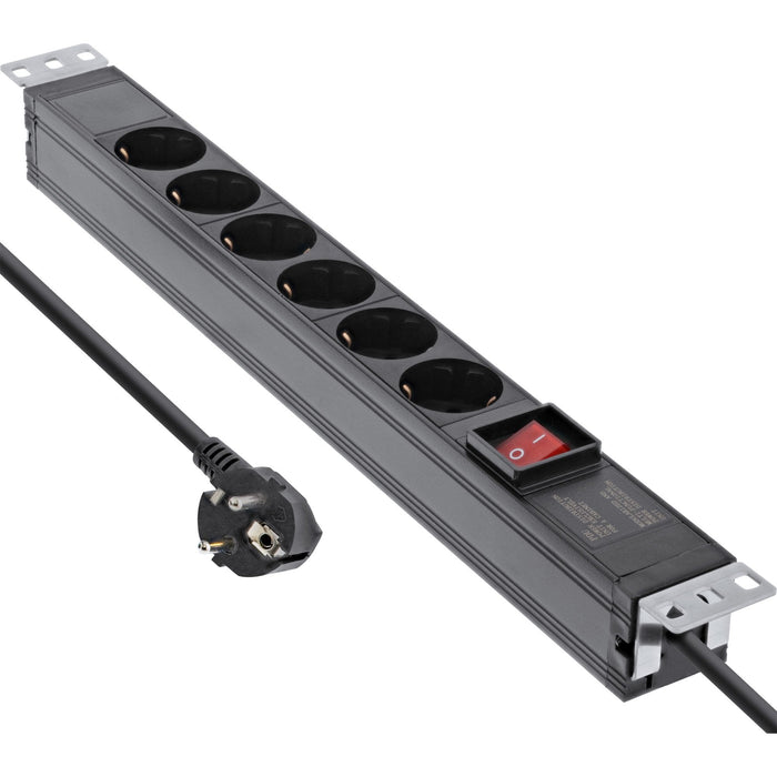 Regleta Inline De 19", Contacto De Protección De 6 Contactos, Con Interruptor, 2 M, Negro