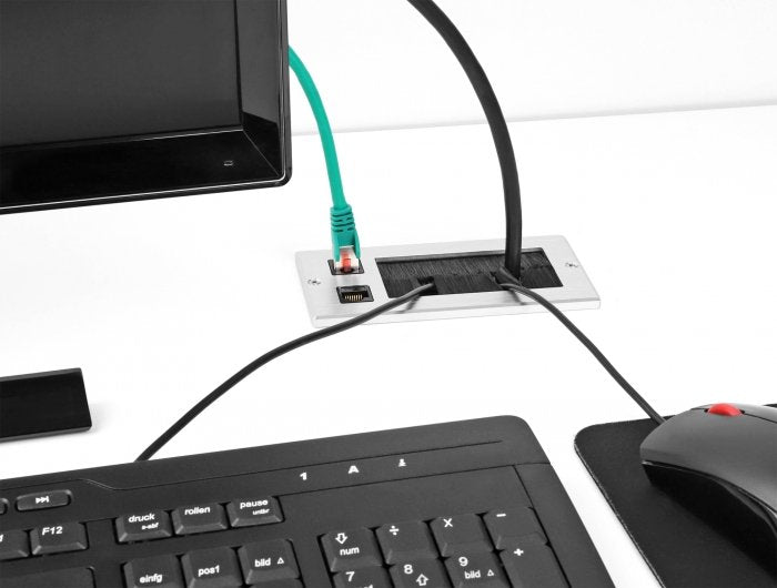 Delock Cabledurchführung Mit Bürste Und 2 X Rj45 Keystone Modul Cat.6 Aluminium