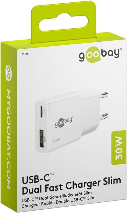 Goobay Usb-C Pd Gan Dual-Schnelladegerät Slim 30 W (Blanco) 75738