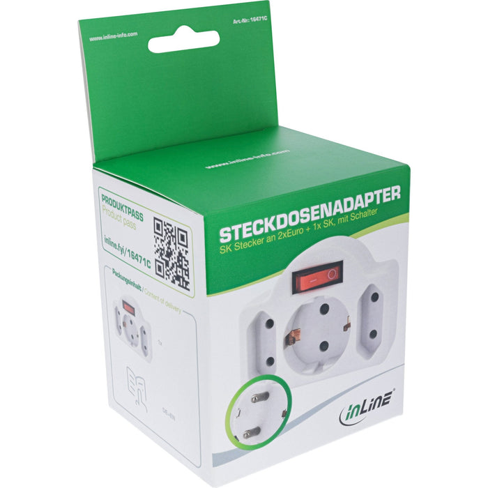 Inline® Power Adaptador With Switch, Ec Plug A 2x Euro Socket+1x Ec Socket, White