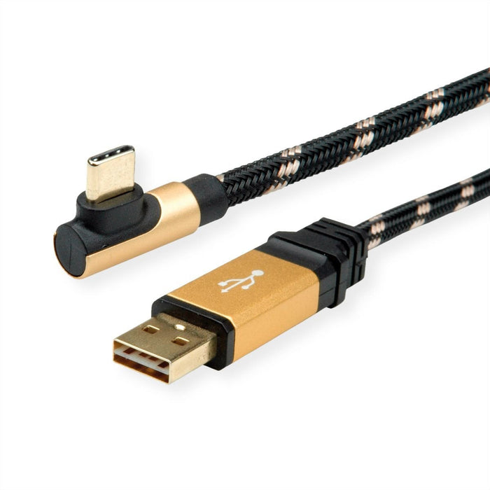 Roline Gold Usb 2.0 Cable, Usb A St Reversibel - Usb C St Gewinkelt, 0,8 M