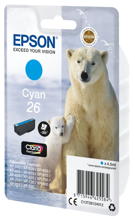 Epson 26 Ink Cartridge Cyan C13t26124022