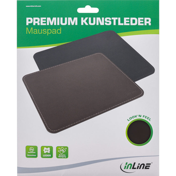 Inline Alfombrilla De Ratón Premium Pu Cuero 255x220x3mm Negro