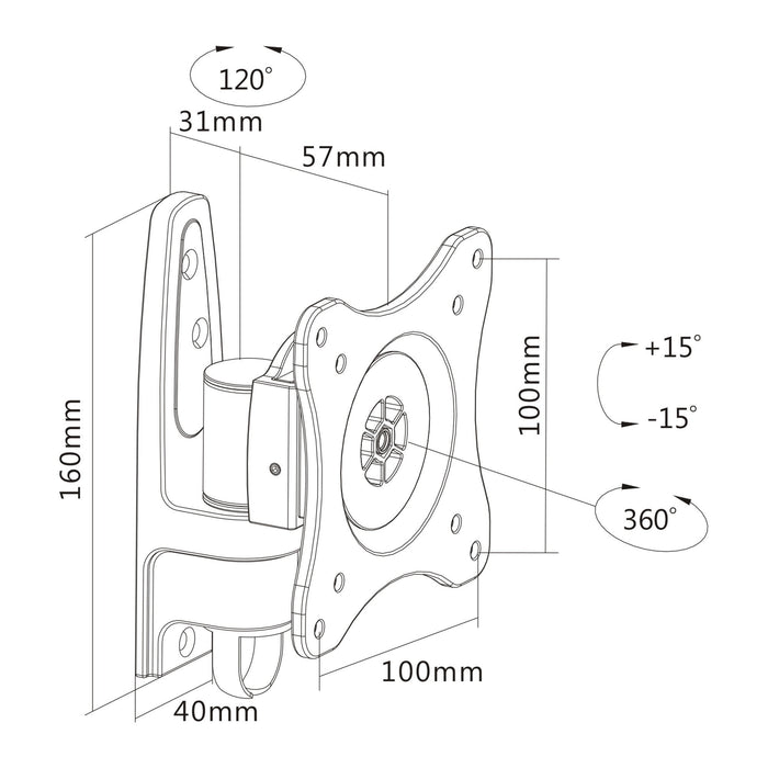 Soporte De Pared Inline Para Tft De Hasta 68 Cm 27" Máx. 15 Kg