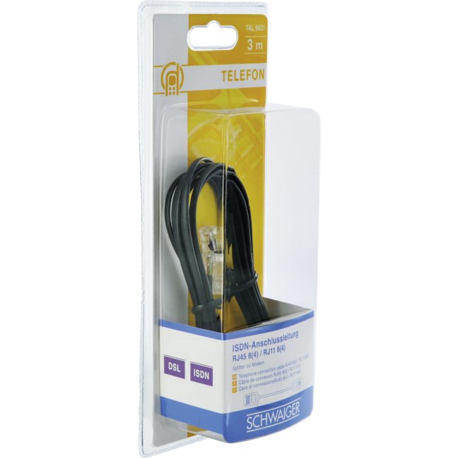 EAN 4004005504354 - Schwaiger 3.0m RJ-11 - RJ-45 3 m Negro imagen 4